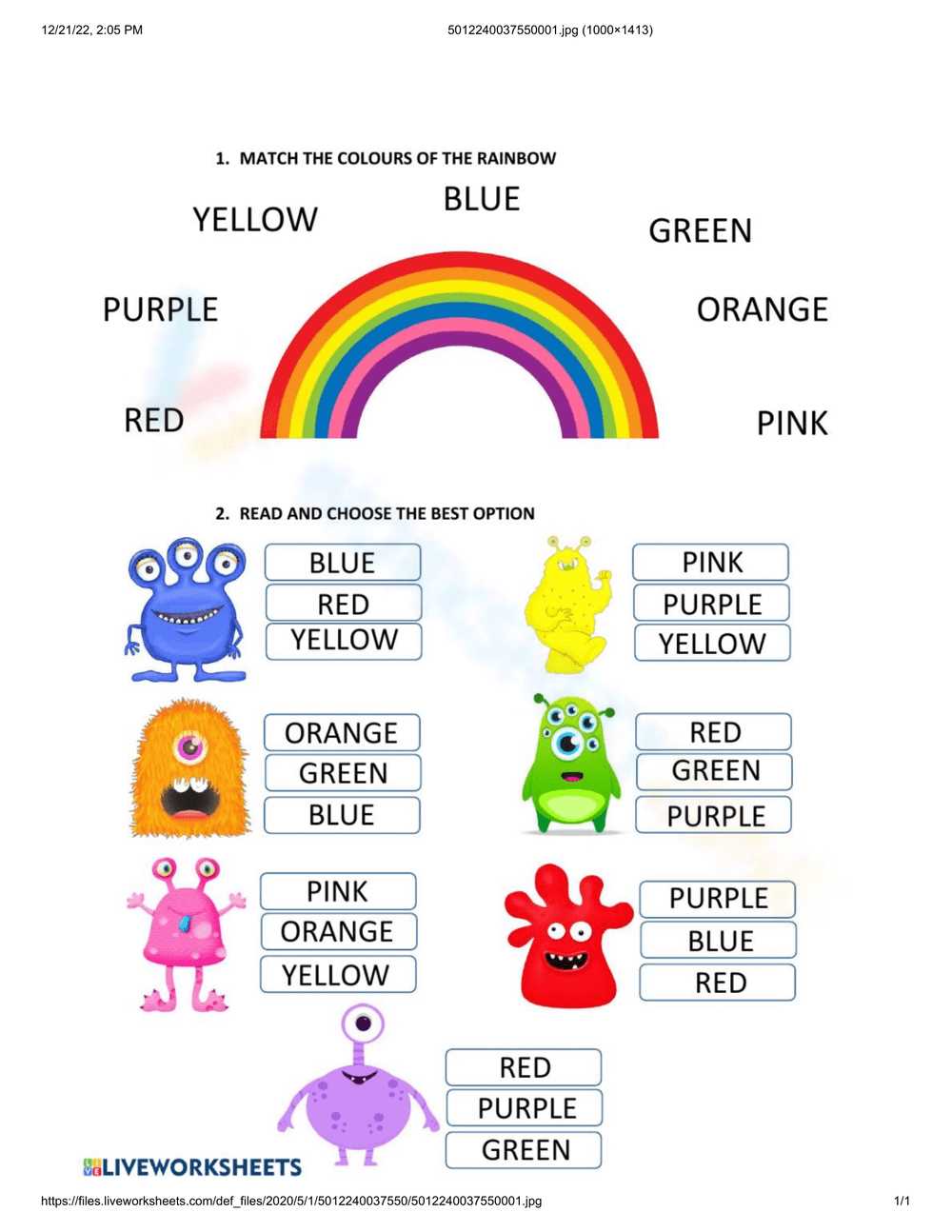 rainbow worksheets