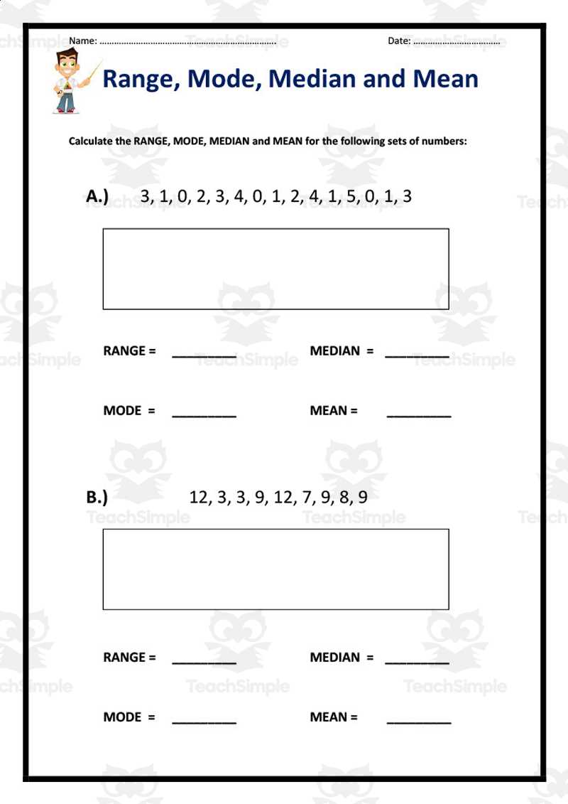 range median and mode worksheets