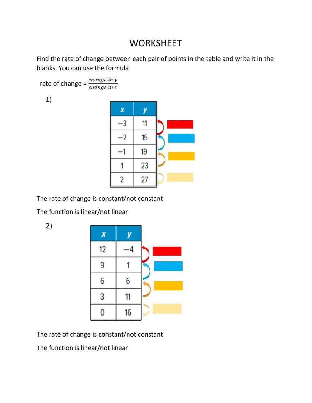 rate of change worksheet