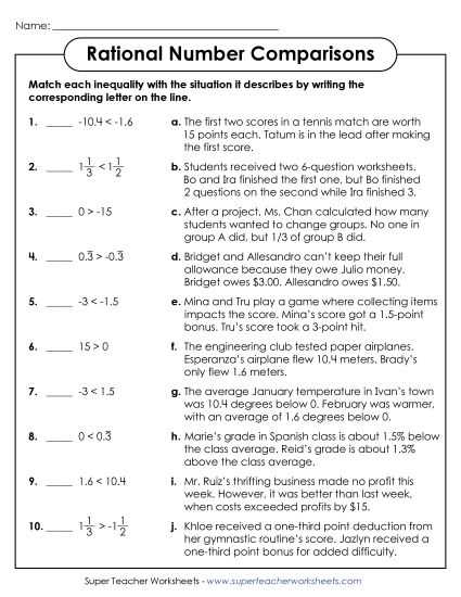 rational number worksheet