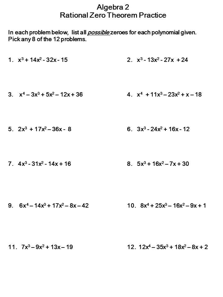 rational root theorem worksheet