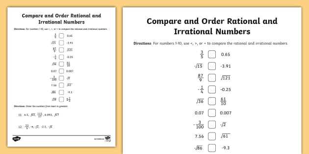 rational versus irrational numbers worksheet