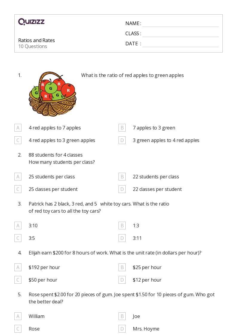 ratios and rates worksheets