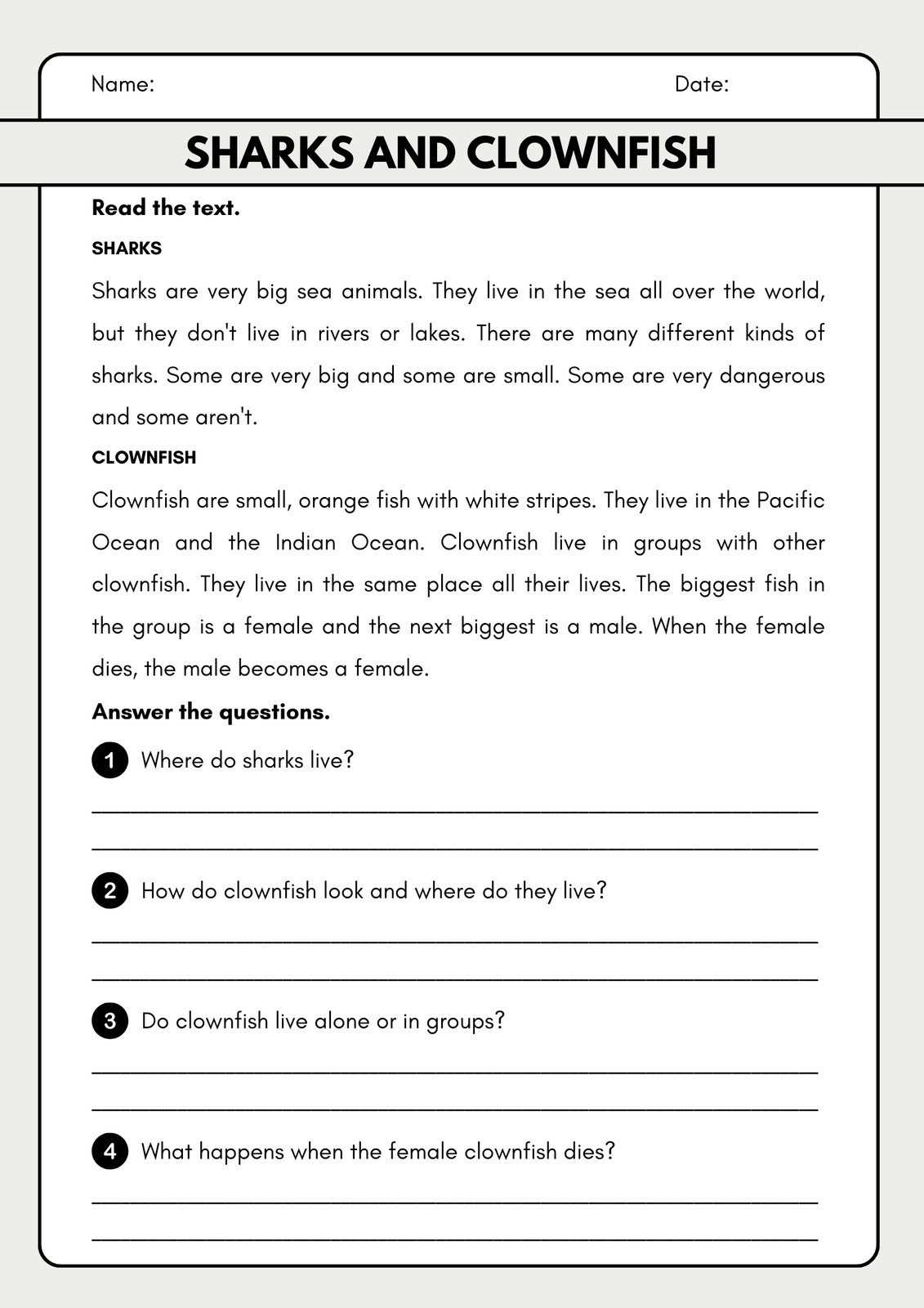 reading comprehension printable worksheets