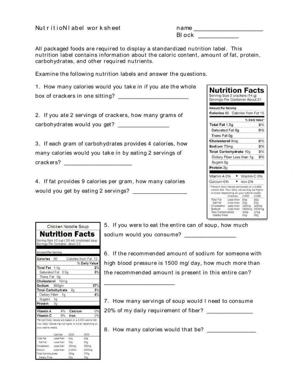 reading food labels worksheet reading food labels worksheet