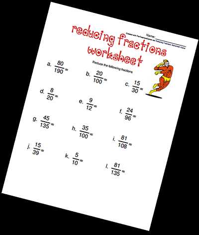 reducing fraction worksheet