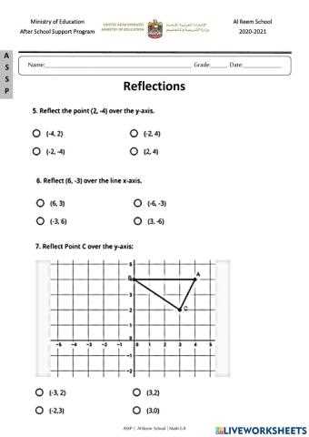 reflection math worksheets