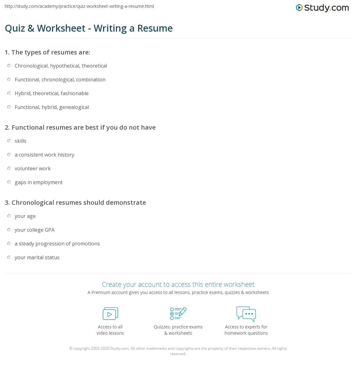 resume building worksheets