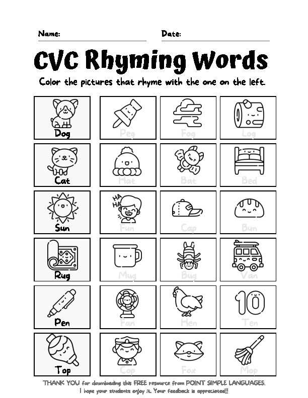 rhyming word worksheets