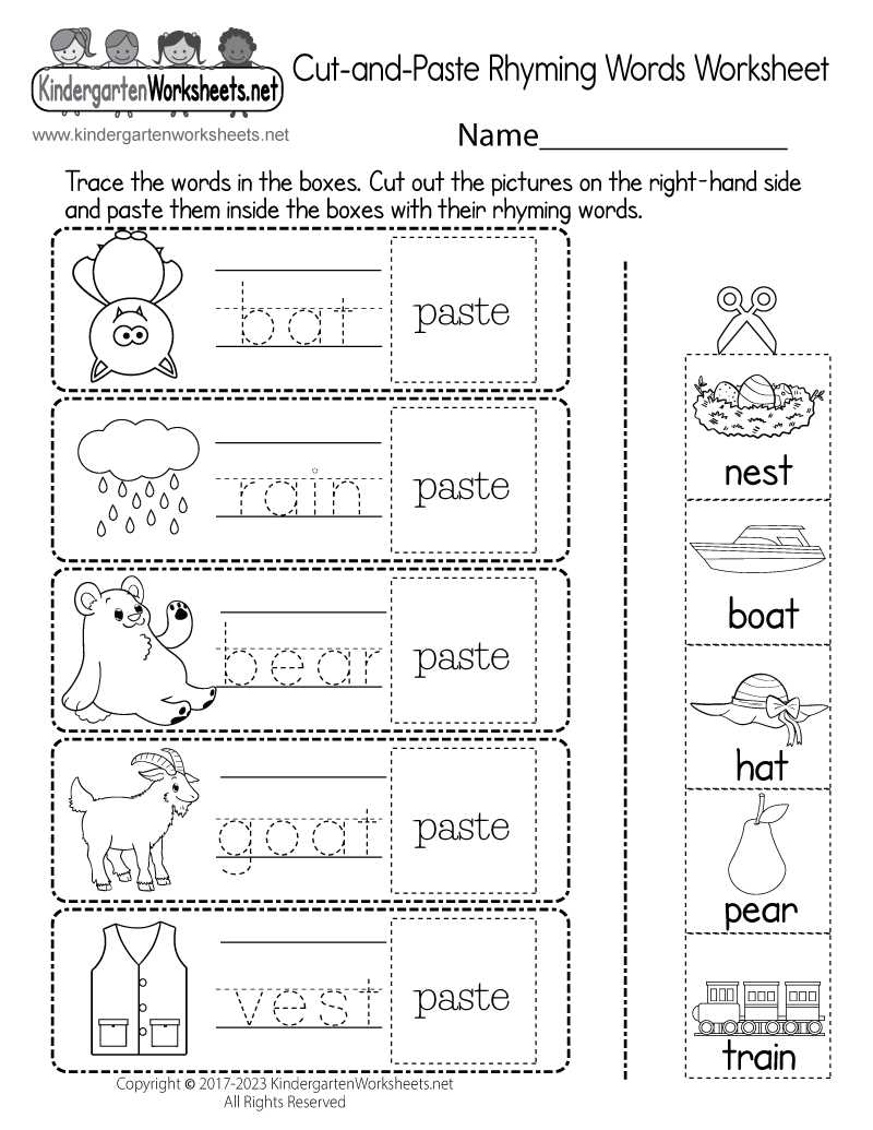 rhyming words for kindergarten worksheets