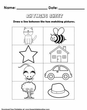 rhyming words worksheets for kindergarten
