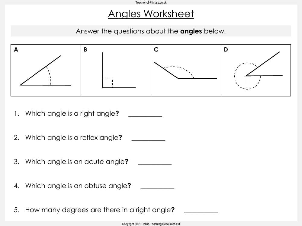 right angles worksheet