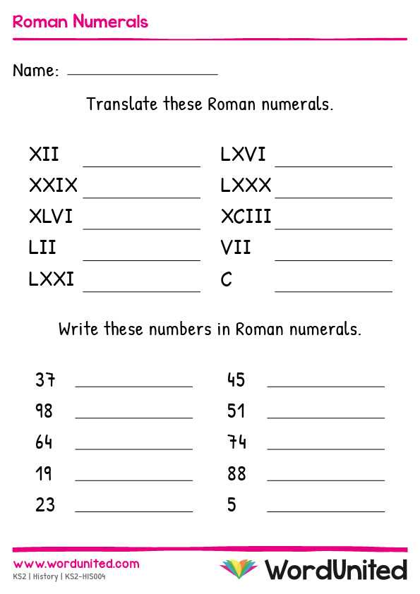 roman numerals worksheet