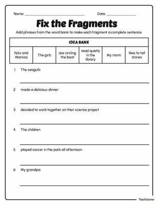 run on sentence fragment worksheet