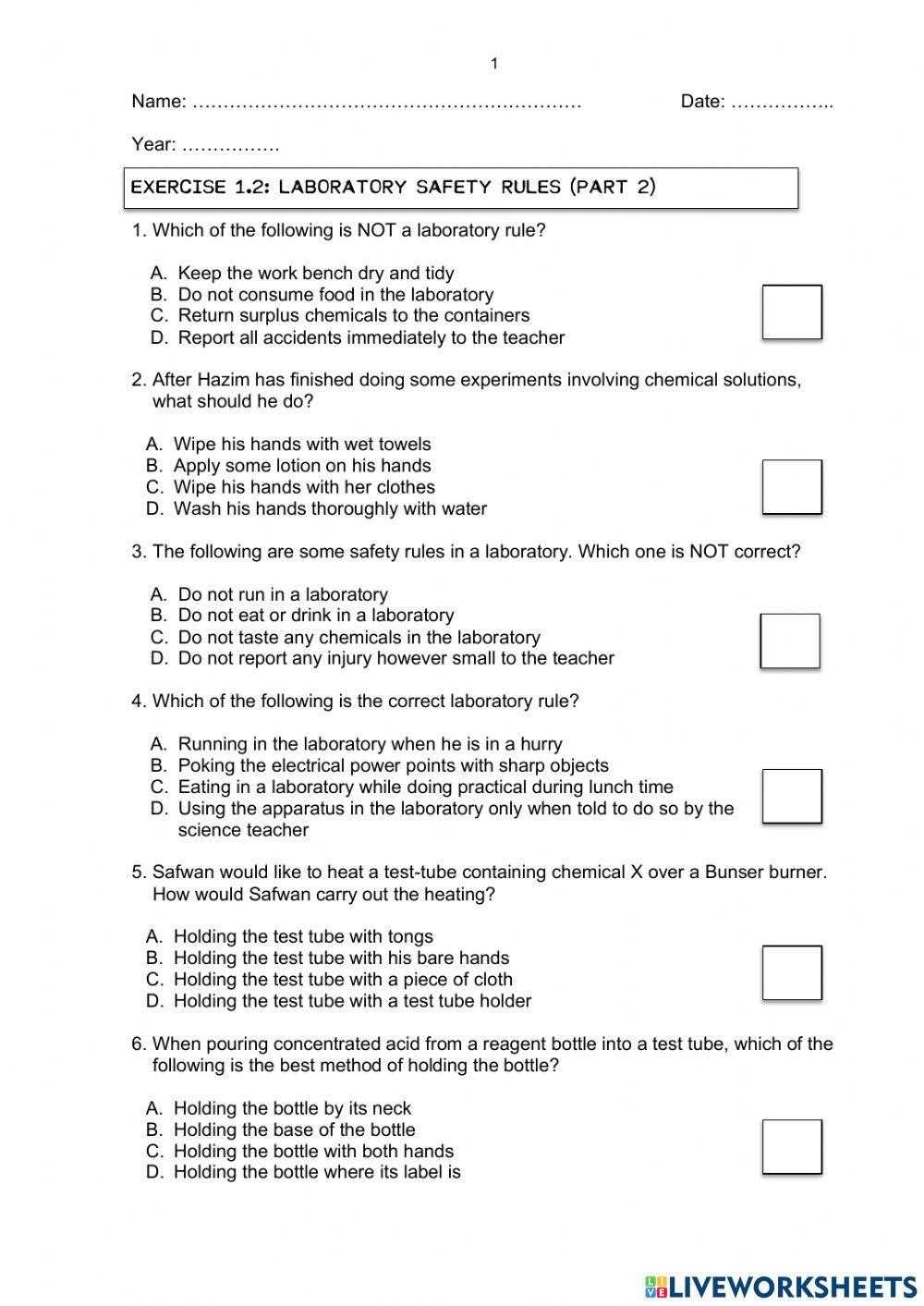 safety in laboratory worksheet