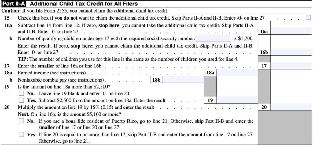 schedule 8812 credit limit worksheet a