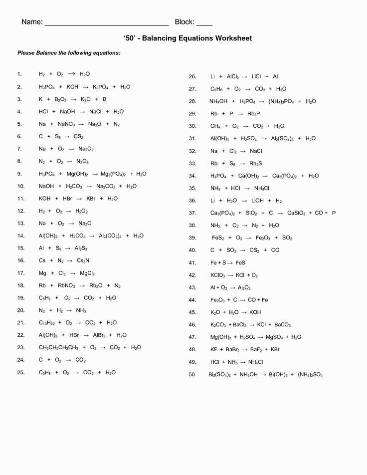 science balancing equations worksheet