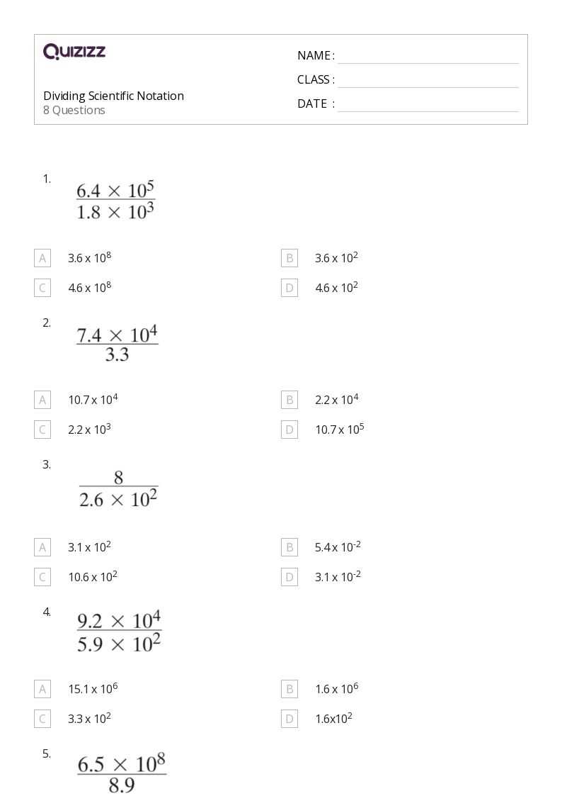 scientific notation and exponents worksheet
