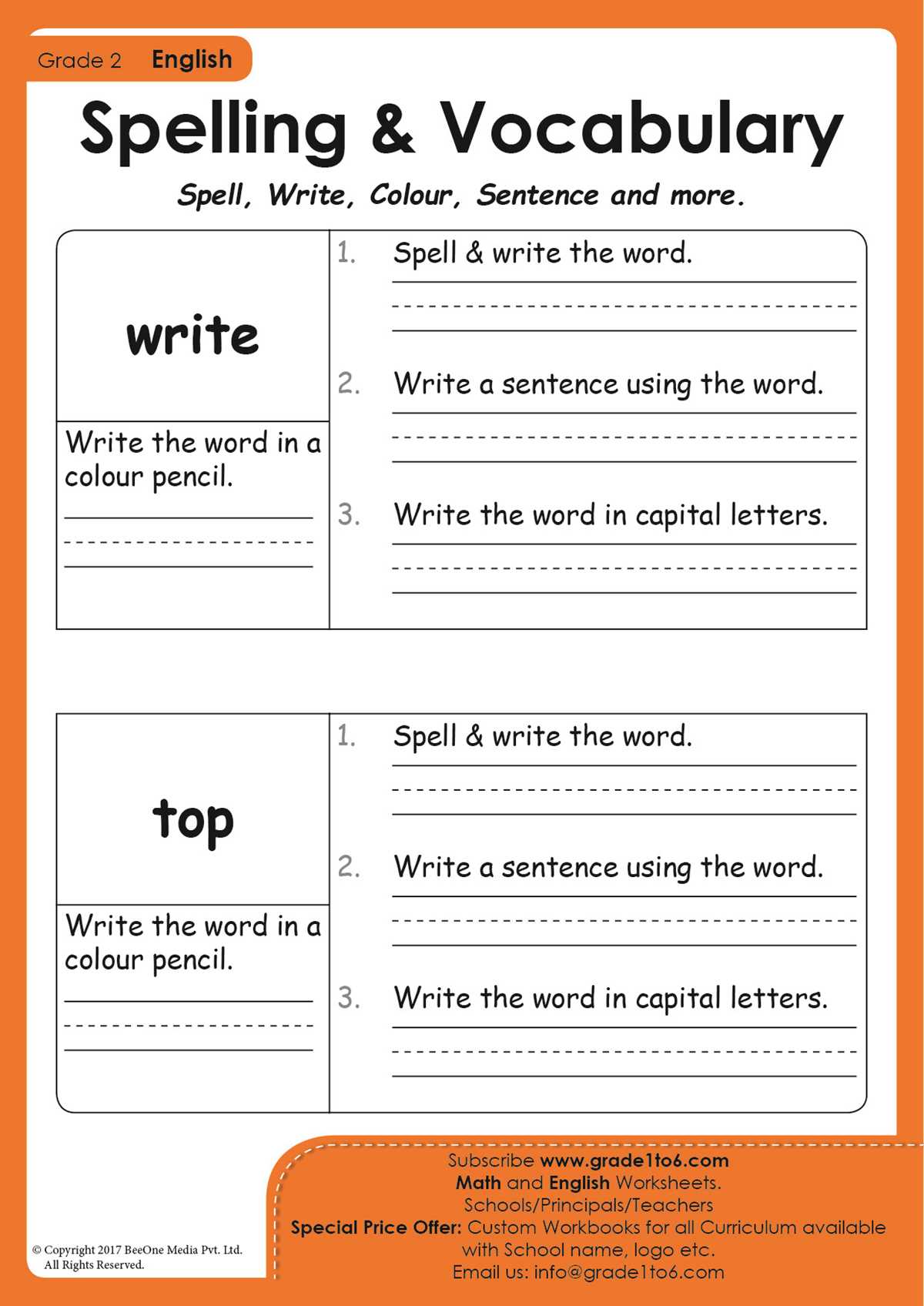 second grade language arts worksheets