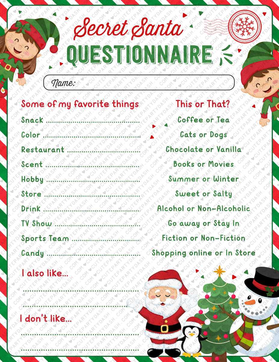 secret santa worksheet