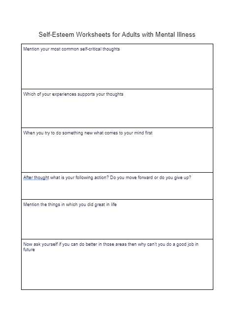 self esteem worksheets