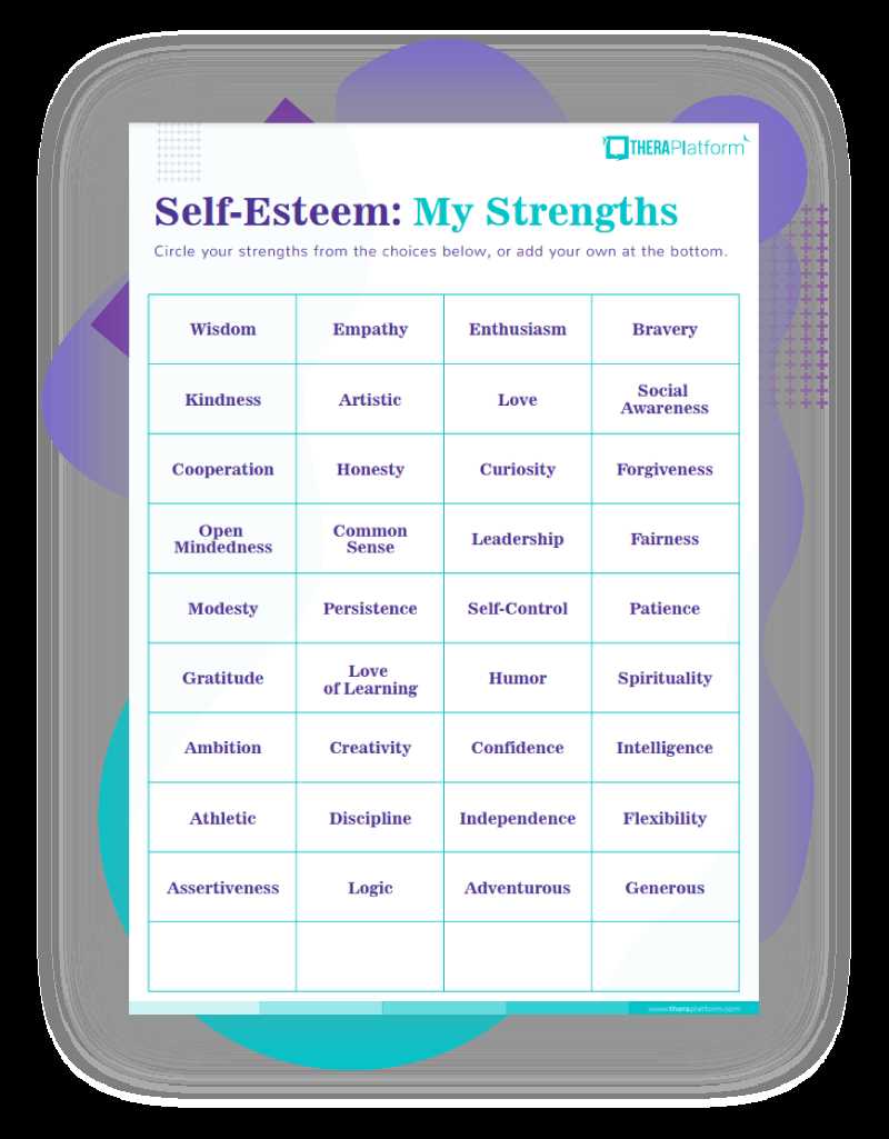 self esteem worksheets