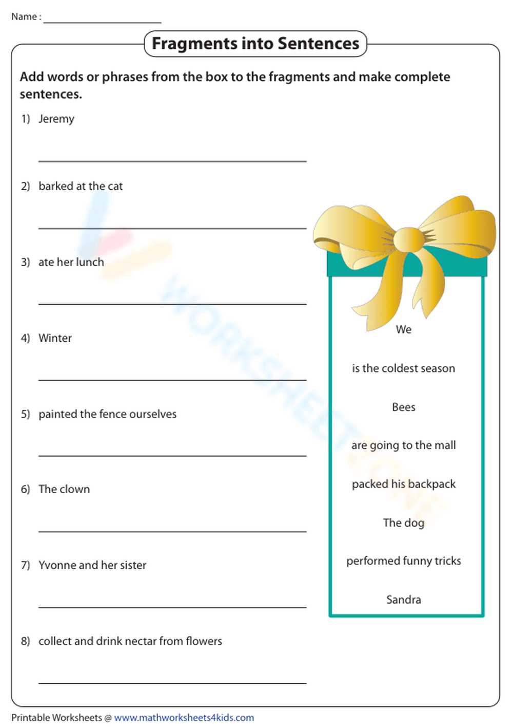sentence and fragment worksheet