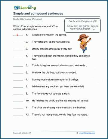 sentences complex compound simple worksheets