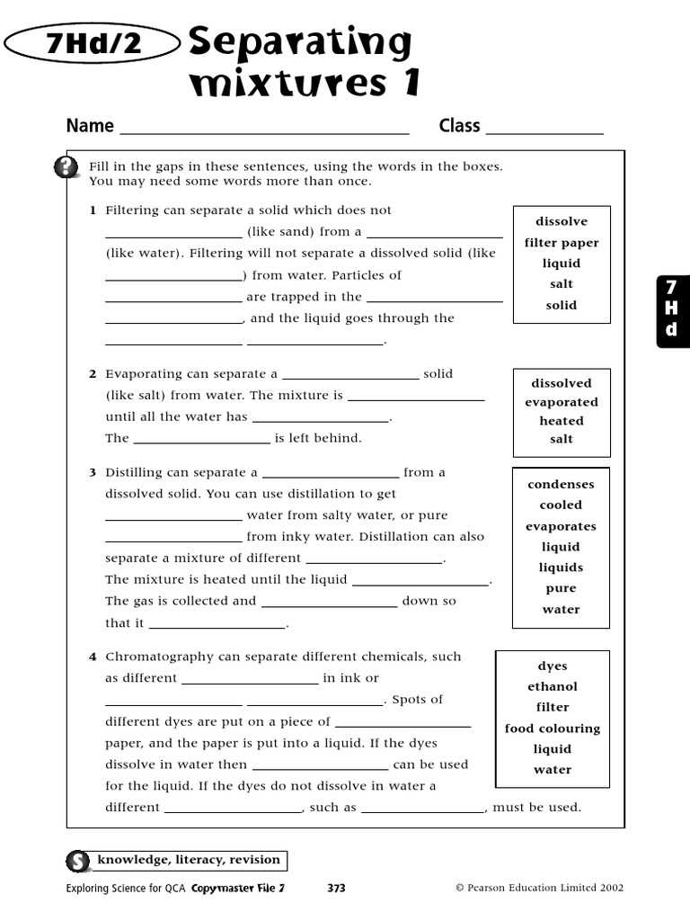 separating mixtures worksheet