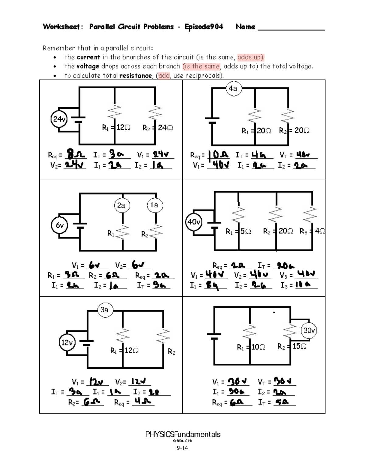 series and parallel circuits problems worksheet