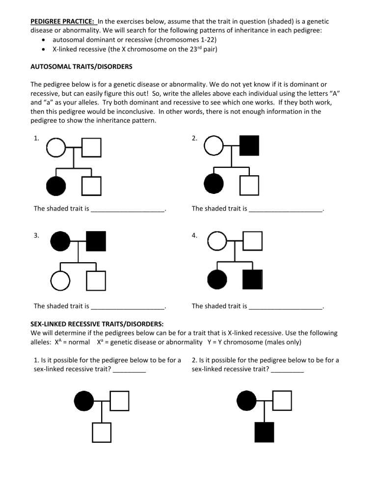 sex linked pedigree worksheet