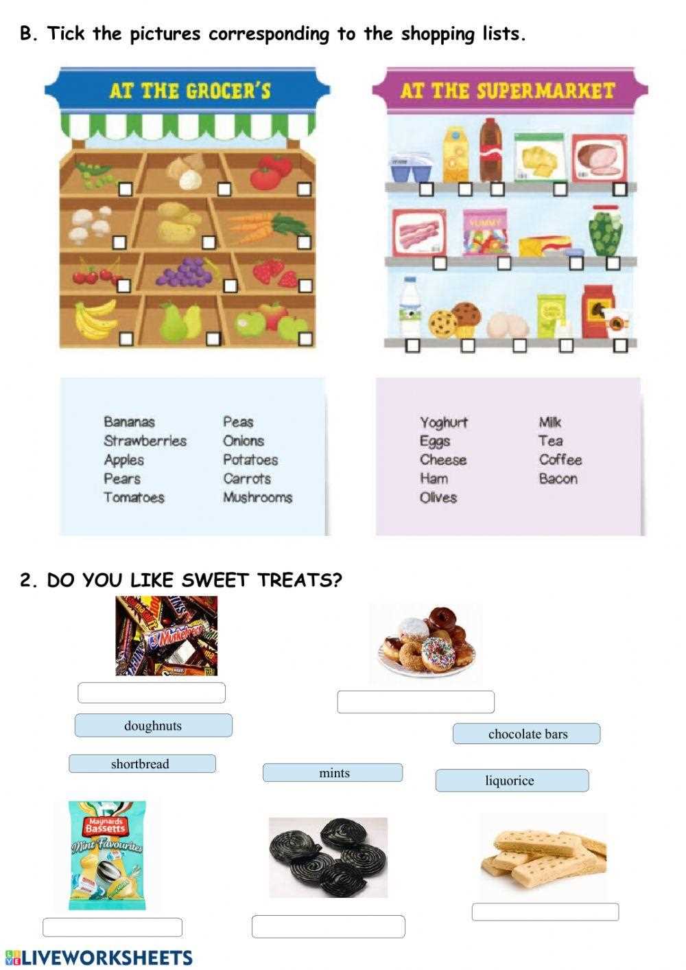 shopping for food worksheet