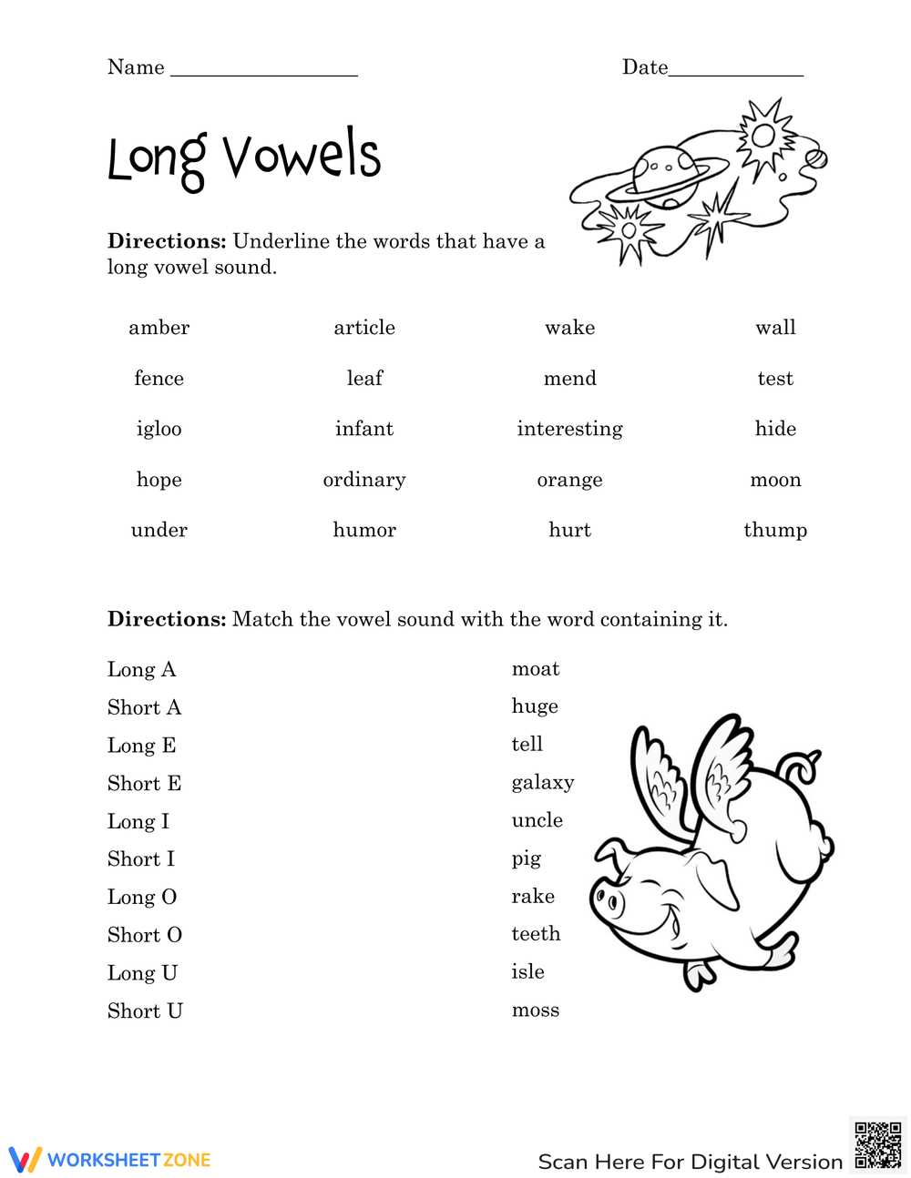 short vowels and long vowels worksheet