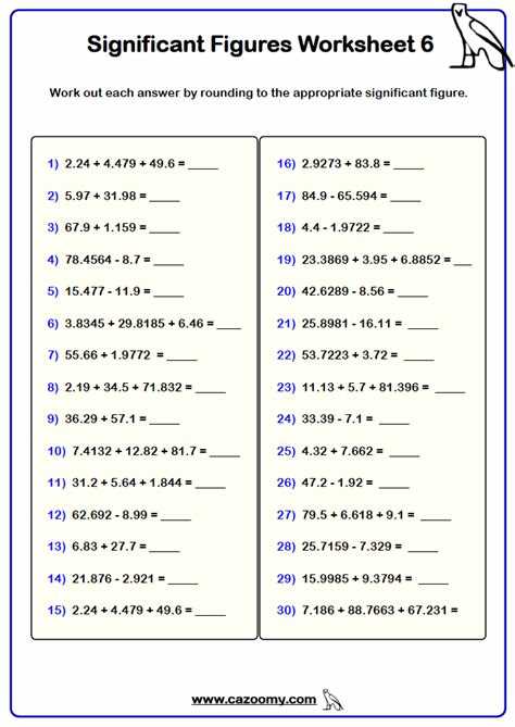 significant figures calculations worksheet
