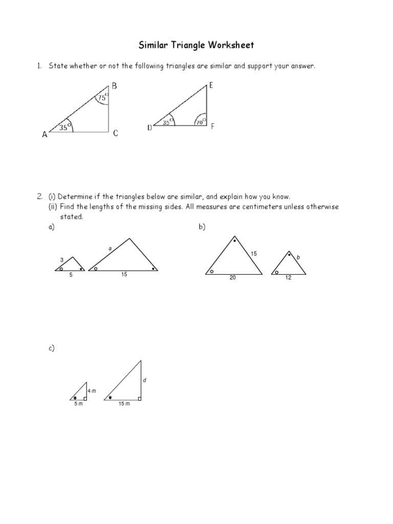 similarity of triangles worksheet