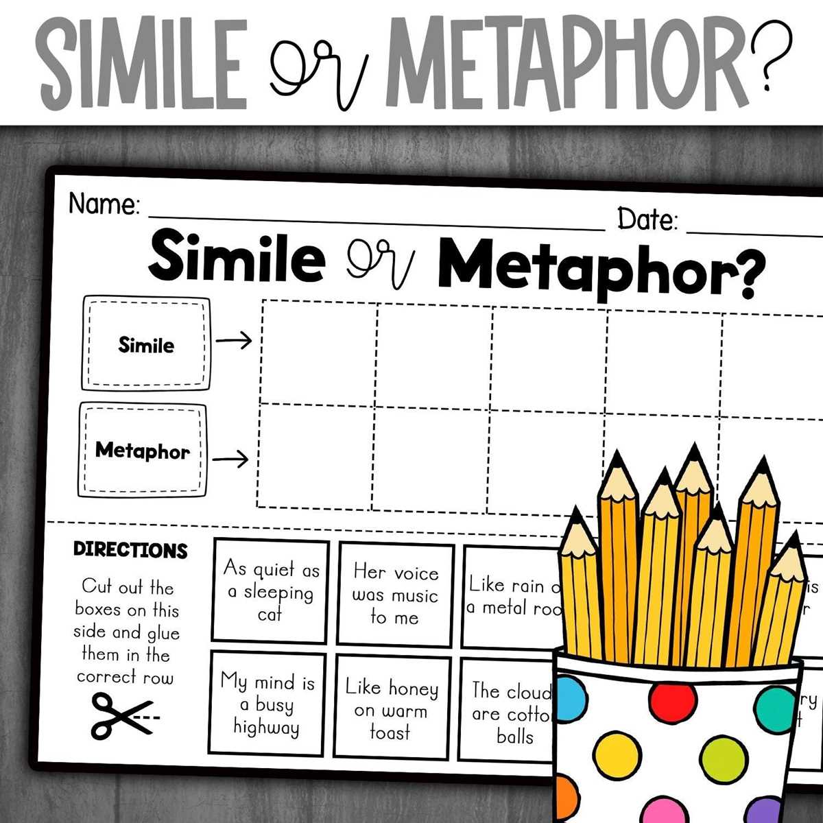 simile or metaphor worksheet