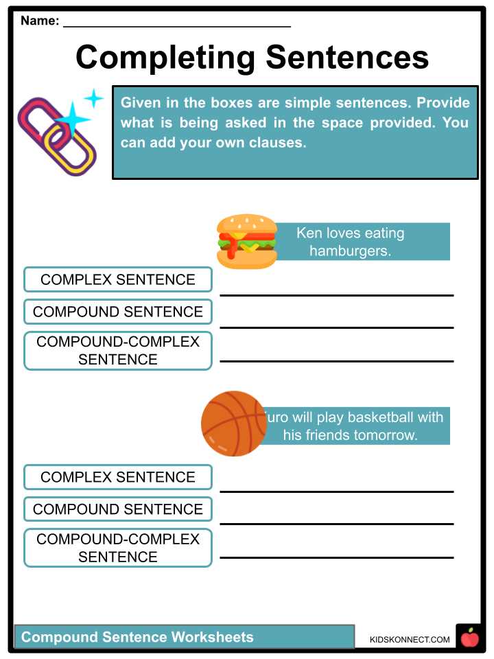 simple compound complex compound complex sentences worksheet