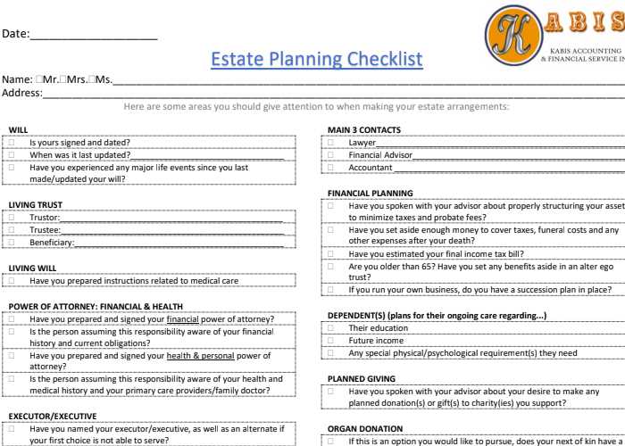 simple estate planning worksheet