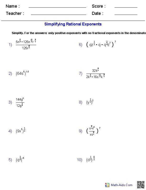 simplify radical expression worksheet