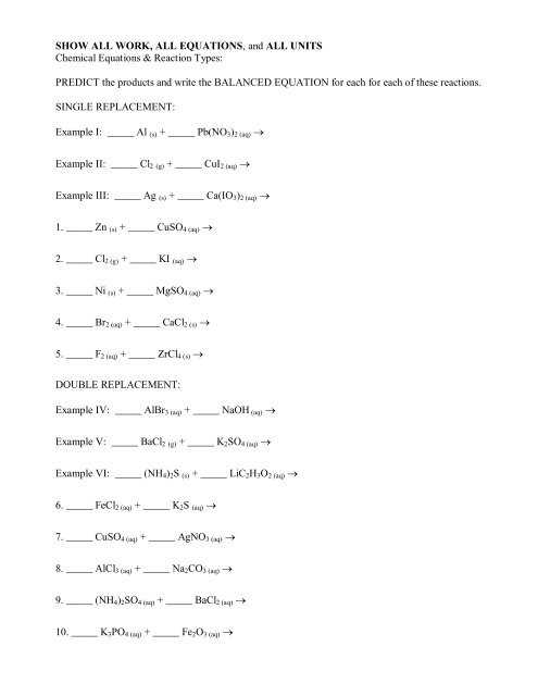 single and double replacement reactions worksheet single and double replacement reactions worksheet