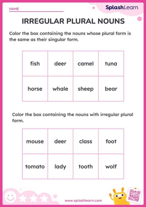 singular and plural nouns worksheets