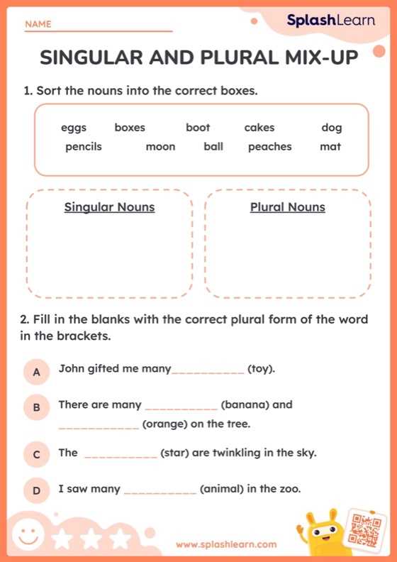 singular plural worksheet