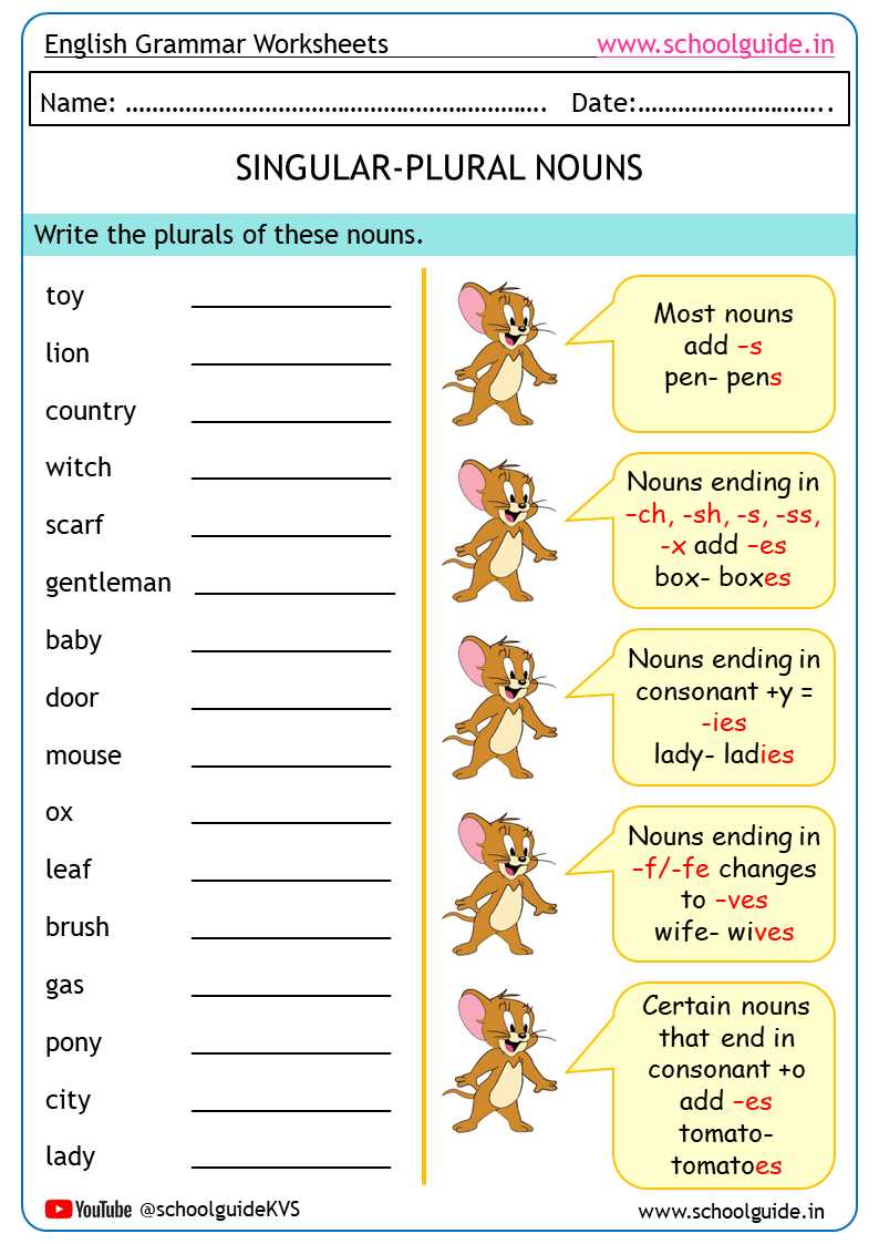 singular plural worksheet