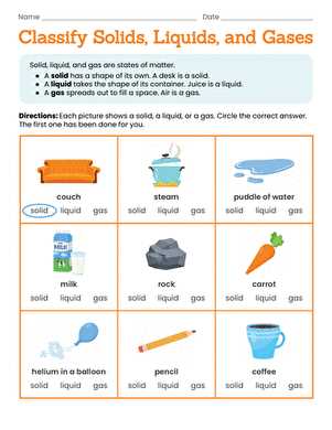 solids liquids and gases worksheets