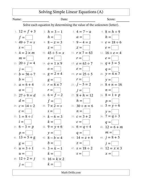 solve linear equations worksheet