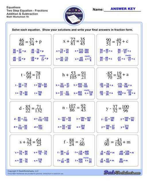 solving equations two step worksheet