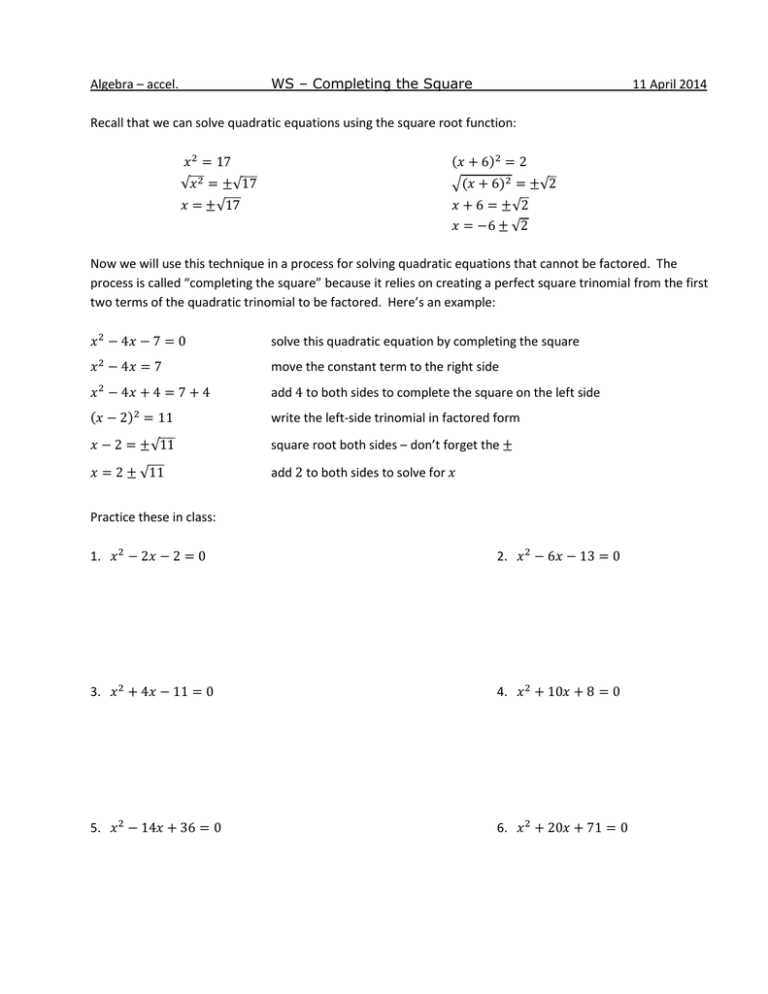 solving quadratic equations completing the square worksheet solving quadratic equations completing the square worksheet