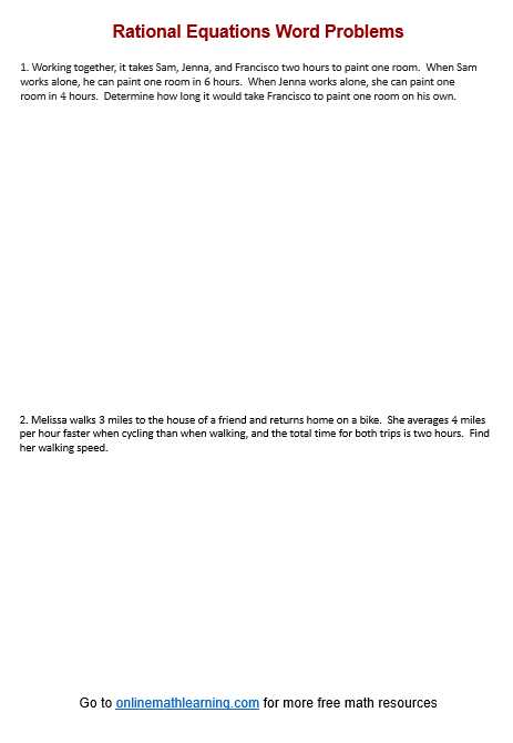 solving rational equations worksheet