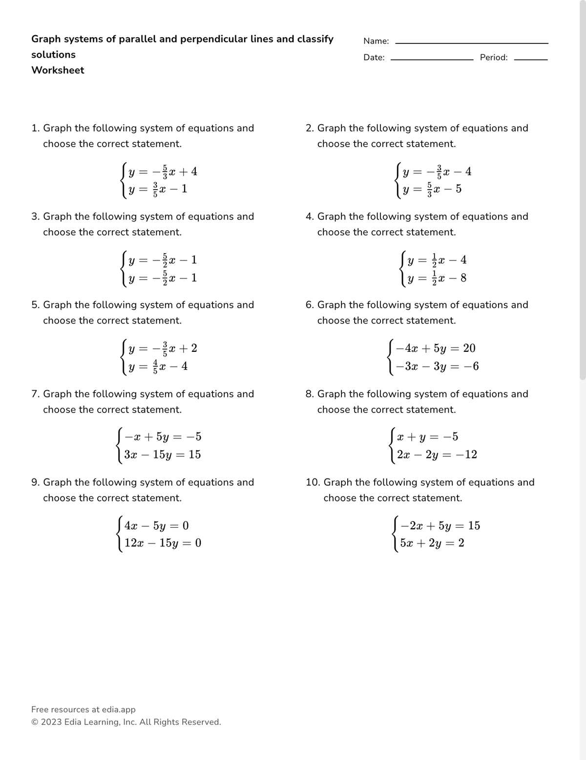 solving systems of equations worksheet