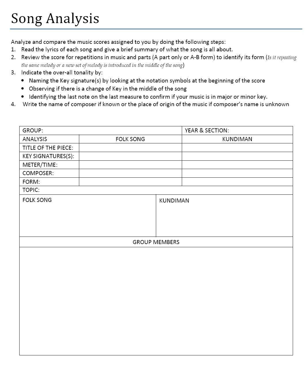 song analysis worksheet
